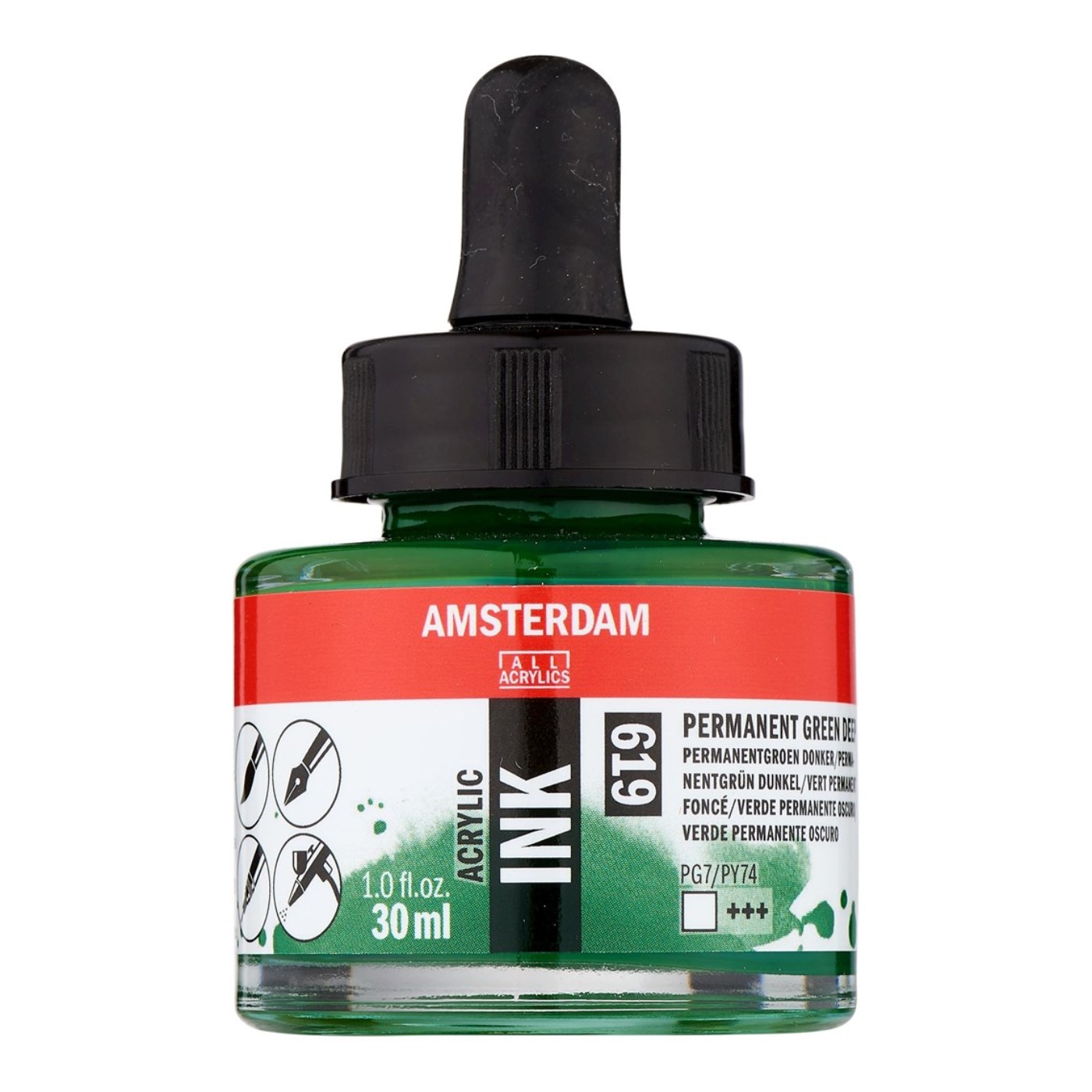Amsterdam, acrylic, ink, inchiostro, verde permanente oscuro, 619, 30ml