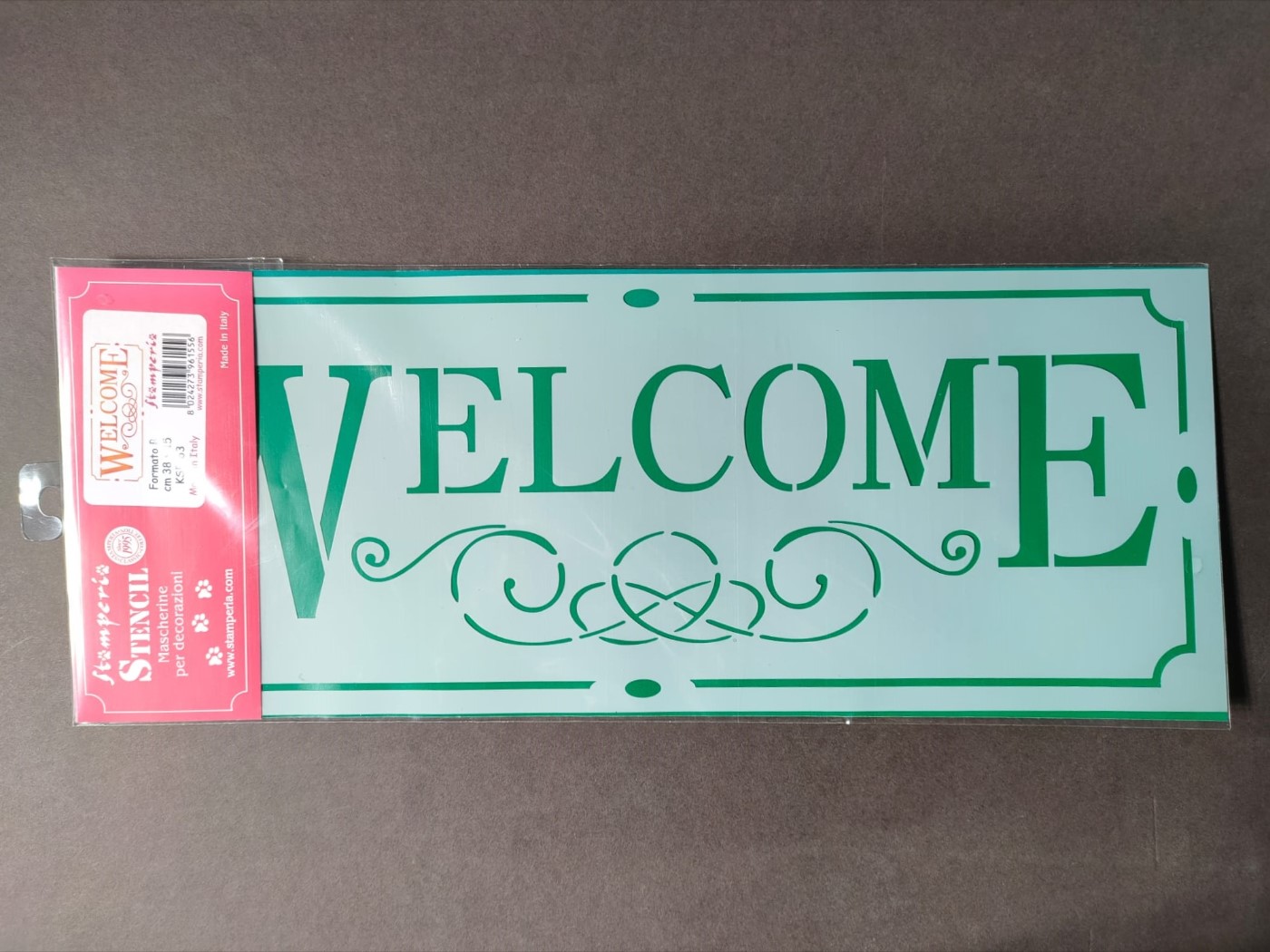 Stamperia, stencil, Welcome, formato B, KSB163, 38 x 15 cm