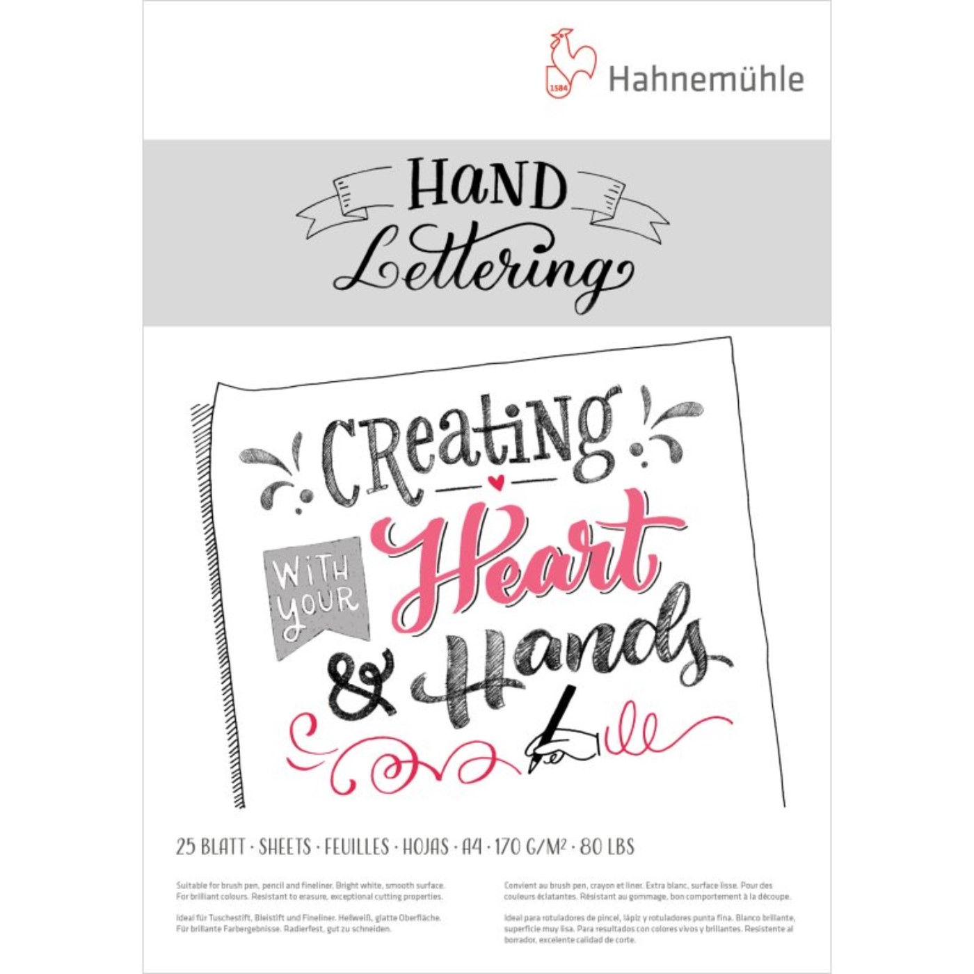 Hahnmuhle, blocco 25 fogli, Hand Lettering, 170 gr.
