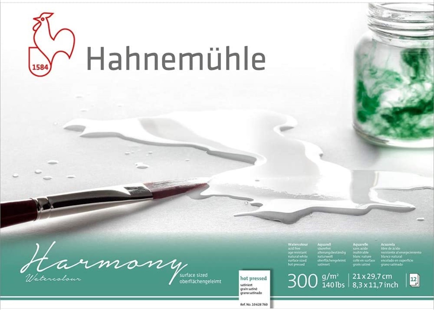 Hahnemuhle, Harmony Watercolour, blocco, 12 fogli satinati, 21 x 29,7 cm, 300 gr.