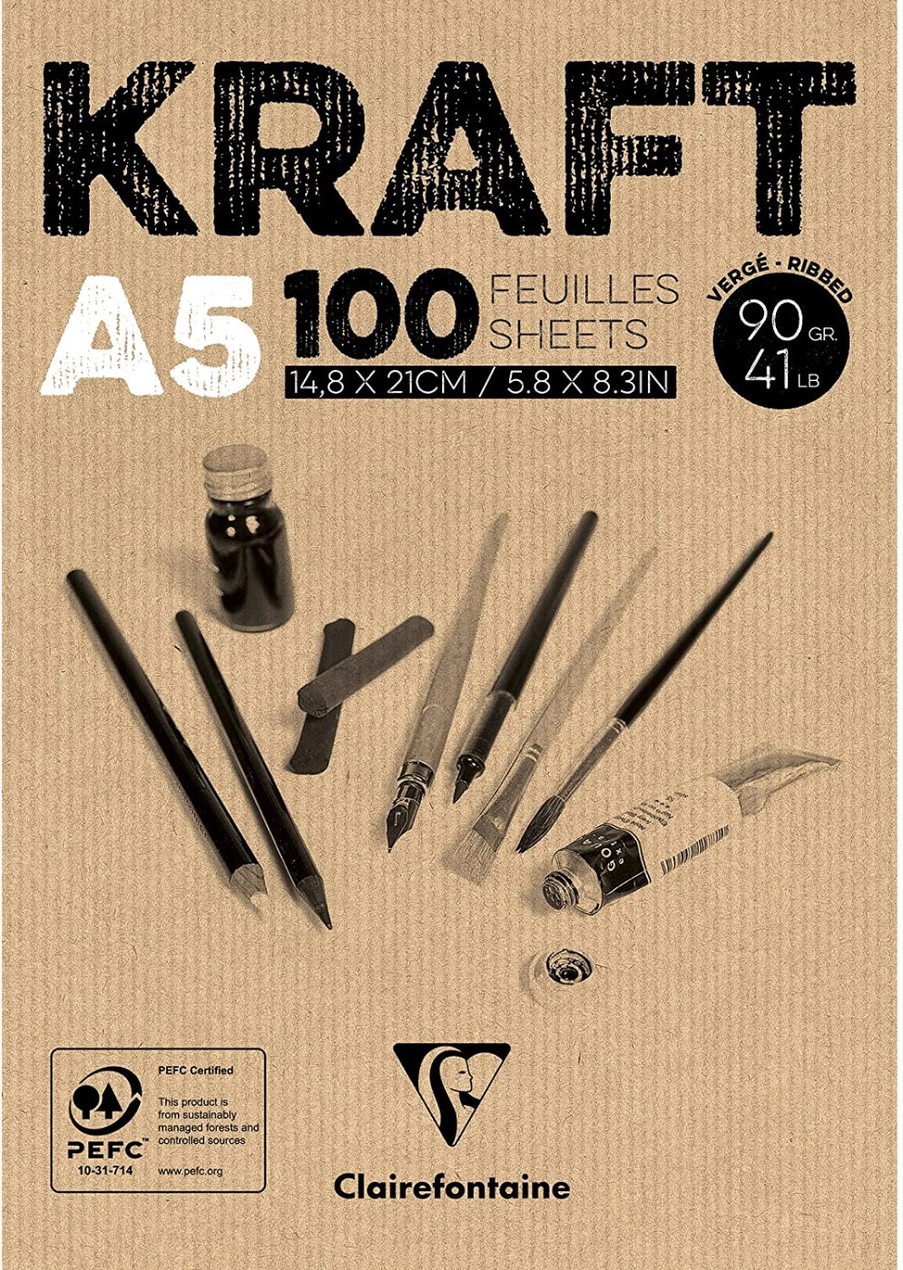 Kraft, blocco collato, A5, 100 fogli, 90 gr.