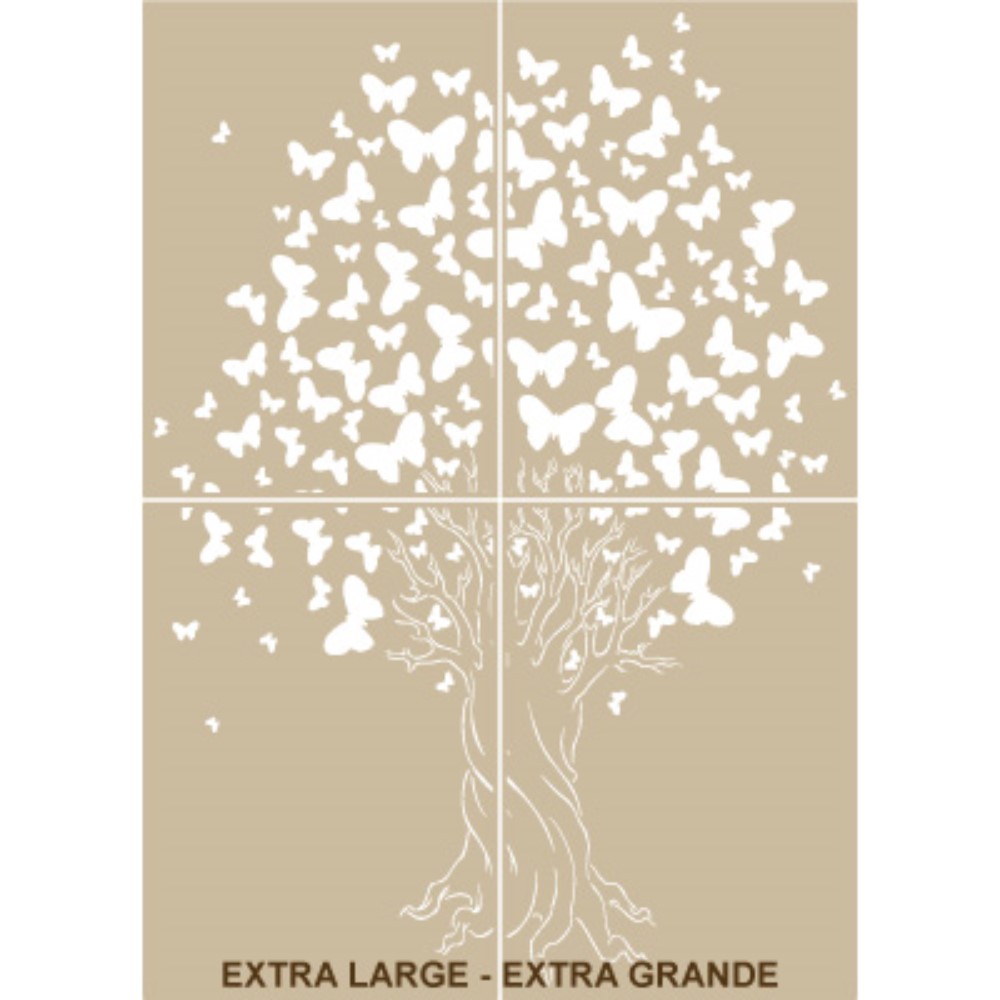 Mya, stencil, albero e farfalle, 001, 120 x 168 cm