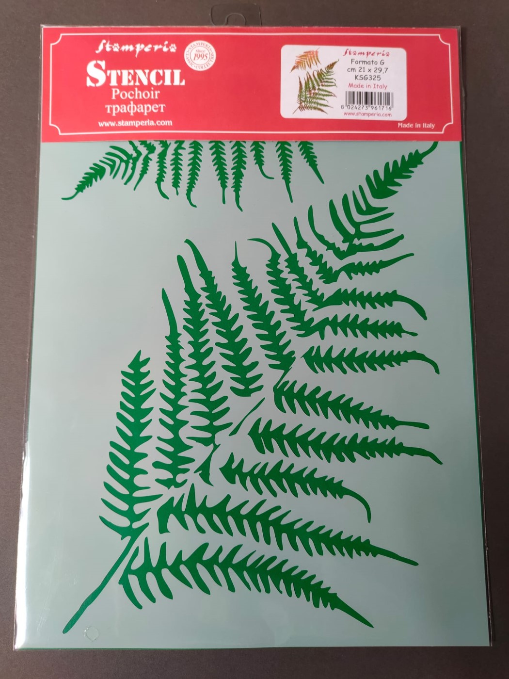 Stamperia, stencil, foglie di felce, formato G, KSG325, 21x29,7cm