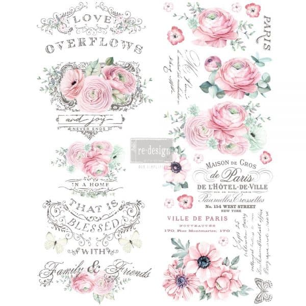 Transfer Decorativo Love Overflows Paris â Rose Romantiche Vintage